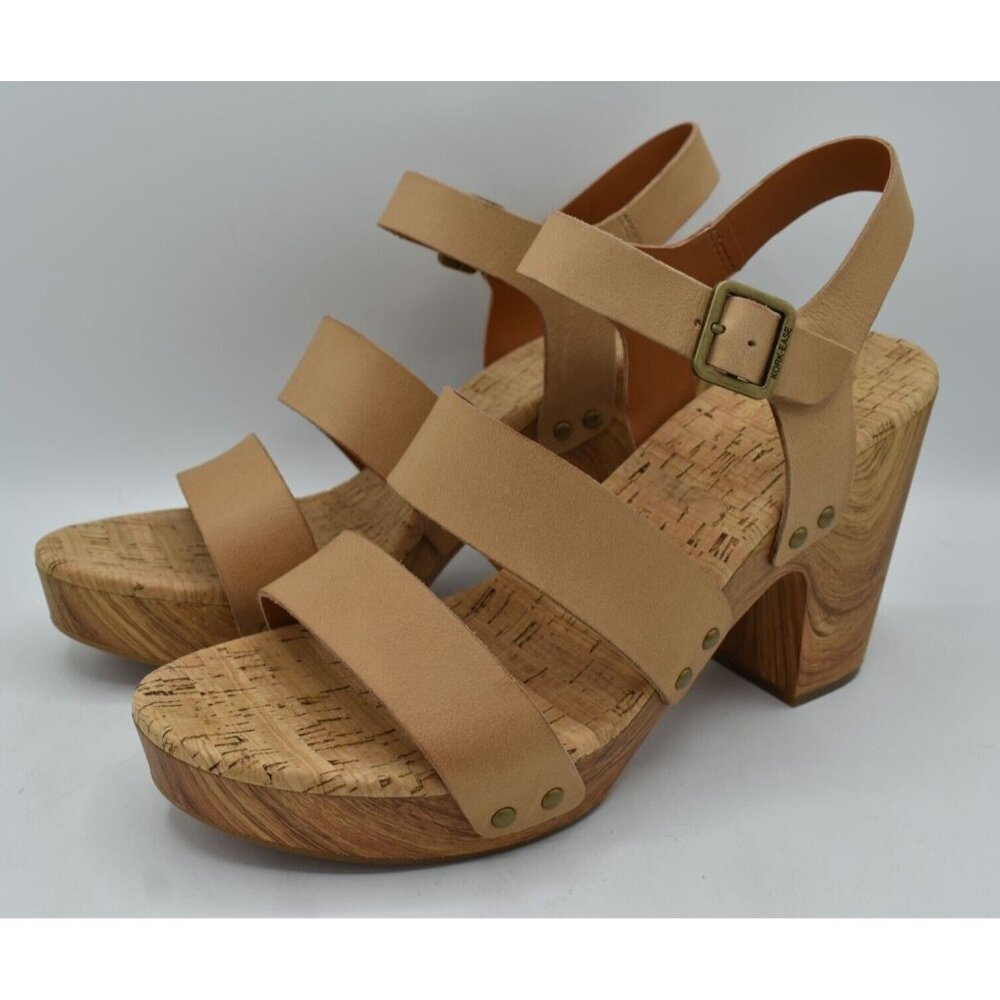 Kork Ease Womens Size 11 Della Natural Full Grain Leather Platform Sandals Shoes
